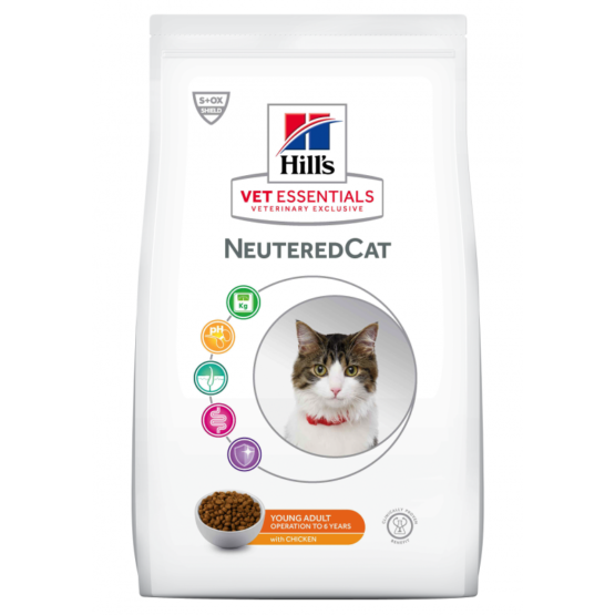 Paquet de croquette Hill's vet essential neutered cat pour les chats. Ces croquettes sont conçus pour une nutrition quotidienne saine